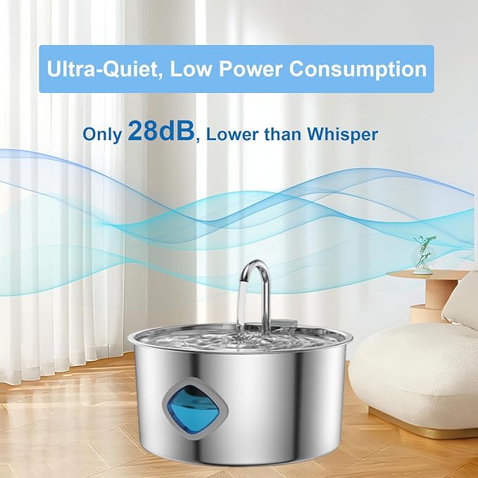 Pawira Water Fountain for Cats, with 10 Filters - Silent Pump, Dog & Cat Water Fountain, 3.2L / 108oz with Water Window, Super Quiet (A, Filter * 2, 3.2L)