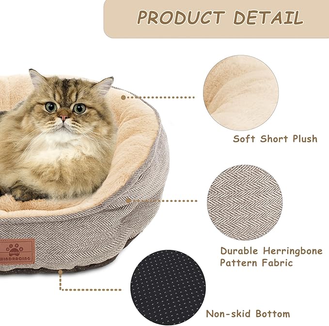 Cat Beds for Indoor Cats, Dog Bed for Small Dogs Breeds, Soft Kennel Bed, Comfy Durable Pet Sleeping Bed, Washable Roun Cat Bed & Non-Slip Bottom, Size 21" L x 18" W x 7" Th