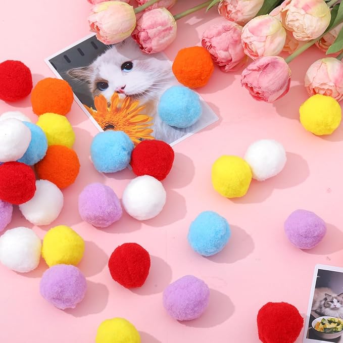 500 Pcs 1.8"/4cm Cat Toy Balls Bulk Colorful Kitten Puff Balls Pompon Toys Indoor Cats Interactive Pet Playing Exercising Assorted 6 Colors