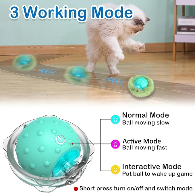 Interactive Cat Toys for Indoor Cats,Automatic Moving Cat Ball in Pouch,Chirping Stimulation,Hide-n-Seek Chase Exercise Game,Motion Activate,Rechargeable Kitten Toys
