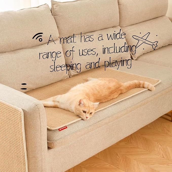 Cat Scratch Mat,23.6 X 15.7 Inch, Natural Sisal Cat Scratching Mat with Jute Border,Protect Sofas, Carpets,Floor, and cat Paws,Beige