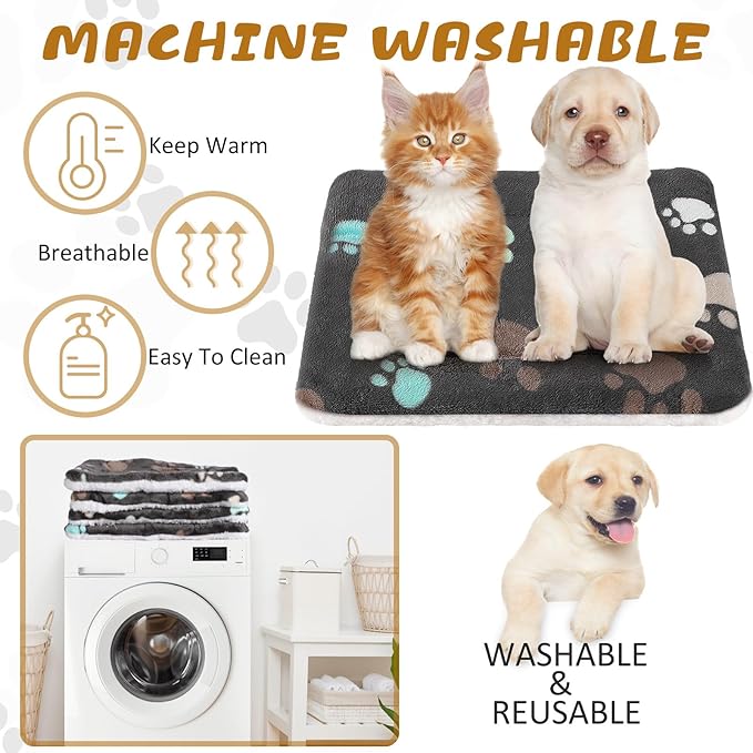 4 Pack Ultra Soft Dog Cat Bed Mat with Cute Prints Reversible Fleece Dog Crate Kennel Pad Cozy Washable Thickened Hamster Guinea Pig Pet Bed Mat for Small Animals(23 x 18 Inches,Black)