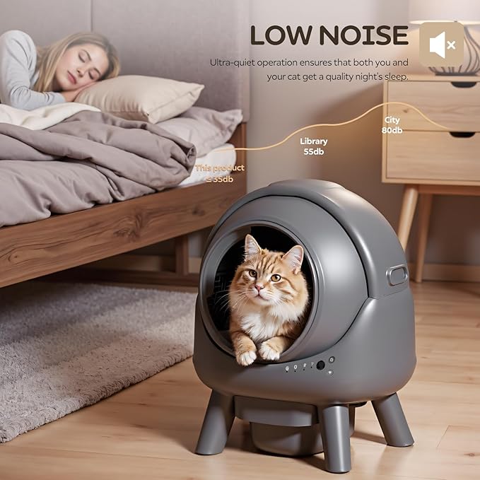 Self Cleaning Litter Box for Multiple Cats – Automatic Cat Litter Box with App Control, Odor-Free Waste Disposal, Dual Safety Sensors, Litter Bags, Grey-Qx2