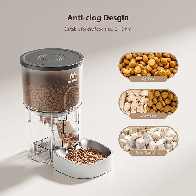 Automatic Cat Feeder, 3L Timed Pet Dry Food Dispenser with Clog-Free Design, Auto Feeder for Cats, 1-6 Meals Per Day, Desiccant Bags, with Stainless Steel