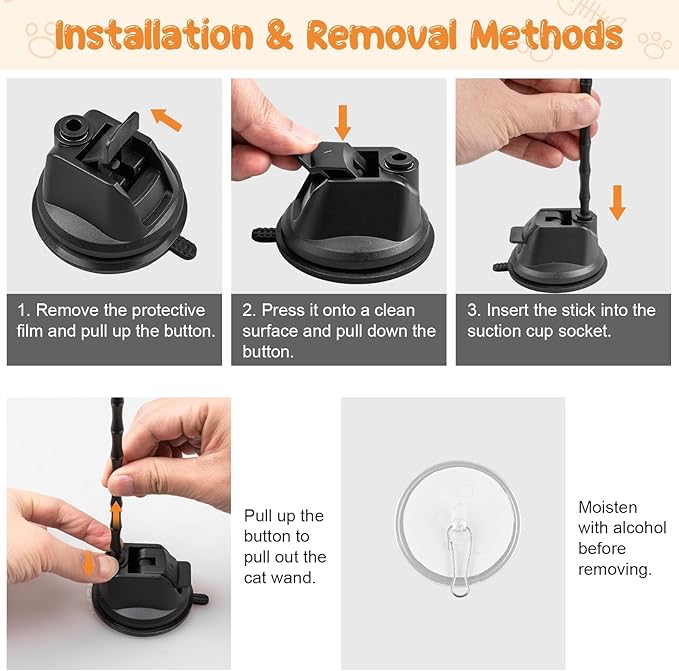 Depets Cat Wand Toy, 15 Pcs Interactive Cat Feather Toys for Indoor Self Play & Exercise, 2 Play Modes Kitten Teaser Wand, Reusable Suction Cup Kitten Toys