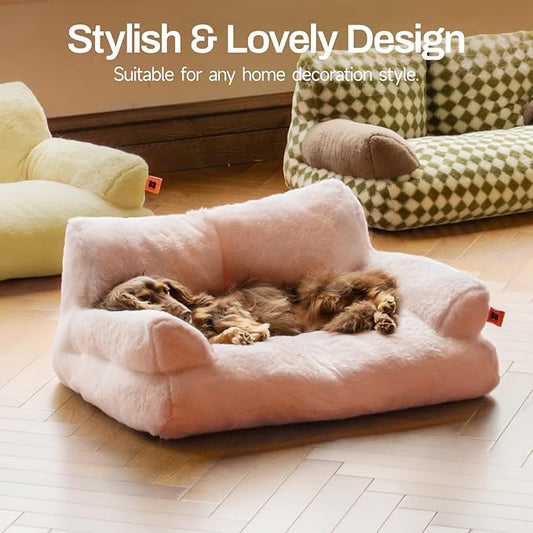 MEWOOFUN Cat Bed for Indoor Cats, Washable Dog Beds for Small Dogs & Cats with Removable Cover, Fluffy Cat Couch with Non-Slip Bottom (Pink, 26.0" L X 19.0" W X 13.0" Th)