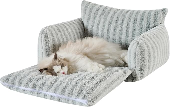 Hollypet Cat Bed Fluffy Plush Mutifuctional Double-Layer Soft Pet Couch Orthopedic Sofa Nest Beds for Small Cats and Dogs, Gray (25x20x13 inch)