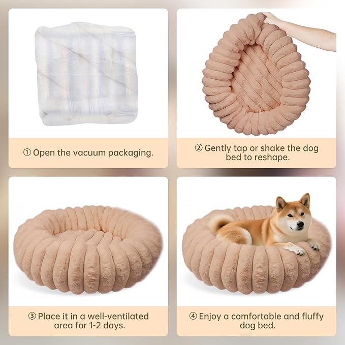 Calming Donut Dog Cat Bed, Anti-Anxiety Fluffy Warm Cozy Round Puppy Bed, Fuzzy Comfort Plush Pet Beds for Small Medium Dogs & Cats (20"/23"/28"/30"/36")