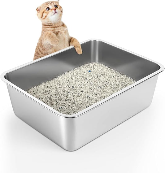 Stainless Steel Litter Box - Cat Litter Box Easy to Clean, Never Absorbs Odor, Stains, or Rusts - Silver (17.7" L x 13.5" W x 6" H)