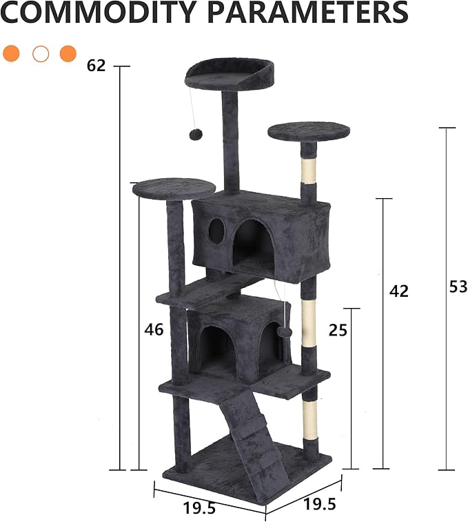 BestPet 62in Cat Tree Tower for Indoor Cats,Multi-Level Cat Furniture Activity Center with Cat Scratching Posts Stand House Cat Condo with Funny Toys for Kittens Pet Play House,Dark Gray