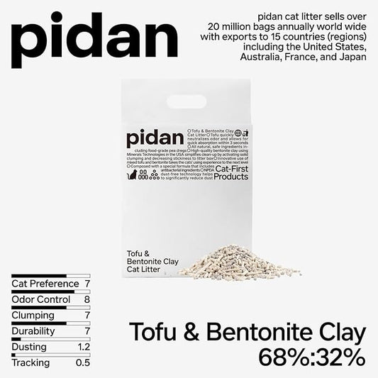pidan Mix Cat Litter,Tofu Cat Litter with Bentonite,Absorbent and Fast Drying,Flushable Tofu Litter,Selected Quality Pea Dregs,5-Fold Water Absorption,Strong Clumping (5.3lb×1bag)
