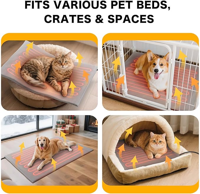 Pet Heating Pad for Cats and Small Dogs – Heated Cat Bed with 4-Level Timer & 6-Level Temperature, Waterproof Indoor Warming Mat with Chew-Resistant Cord & Soft Washable Cover, 16"x28"