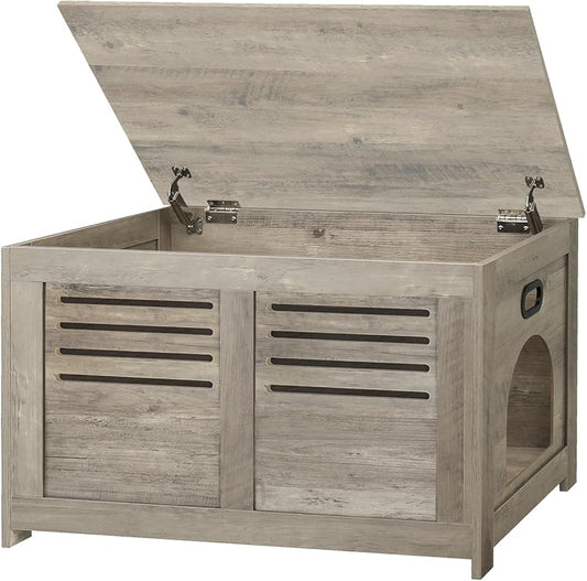 DINZI LVJ Litter Box Enclosure, Flip Top Litter Box Furniture, Hidden Cat Washroom, Wooden Cat House, End Table, 31.5" L x 19.7" W x 19.7" H, Good Ventilation, Easy to Assemble, Gray Wash