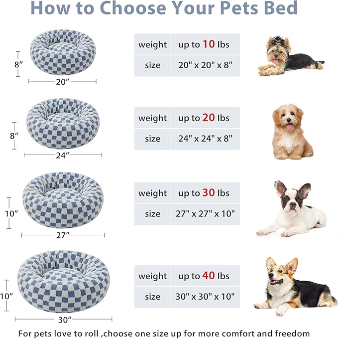 BFPETHOME Donut Dog Bed Medium Size Dogs, Cute Medium Dog Bed for Puppy and Kitten, Round Calming Pet Beds with Non-Slip Bottom, Machine Washable,30inch, Blue