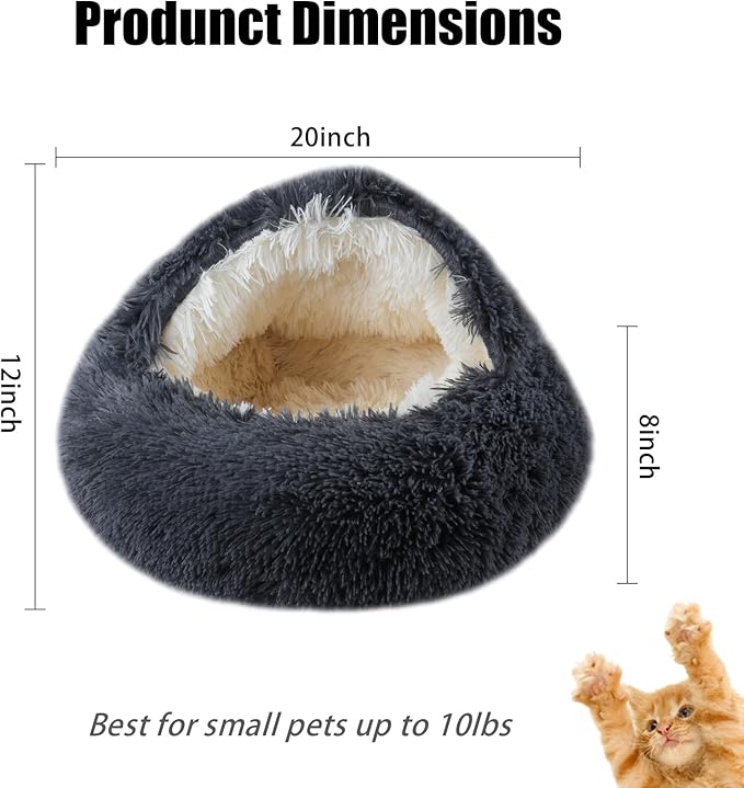 Cat Beds for Indoor Cats,Cat Cave for Puppy and Kitty,Calming Small Dog Bed for Small Dogs with Cover Cave,Cozy Warming Fluffy Washable Anti-Slip Pet Sleeping Bag(20 * 20inch,Dark Gray)