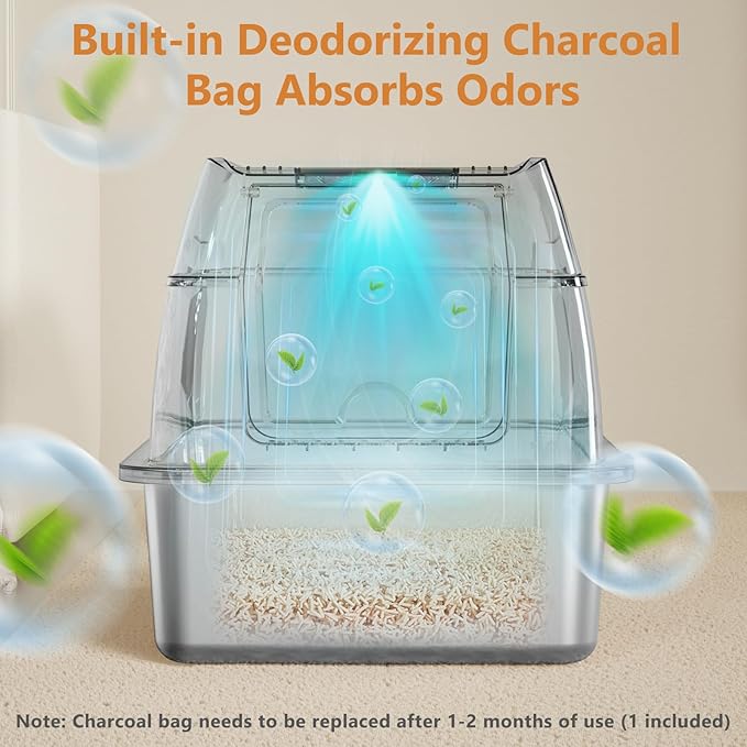 Stainless Steel Cat Litter Box with Lid, XL Extra Large Litter Box for Big Cats, Enclosed Removable Metal Litter Boxs with High Sided Enclosure & Scoop, Anti-Leakage, Non-Sticky, Easy Cleaning(Grey)