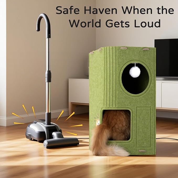 3 Stories Cat Bed for Indoor Cats, Cute and Fashionable Cat House Cave for Multiple Cats, Cozy Felt and Scratch Resistant Cat Condo with Dangling Balls.