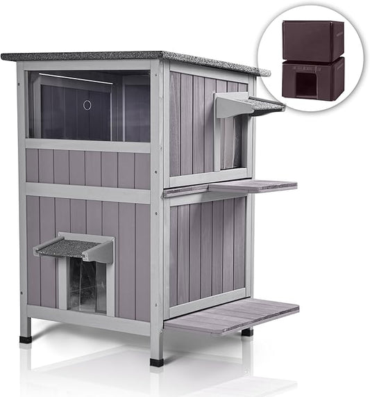 GUTINNEEN Insulated Outdoor Cat House for Winter Waterproof Feral Cat Shelter Weatherproof
