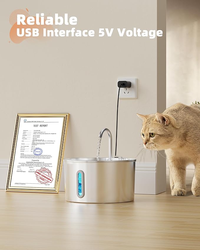 Cat Water Fountain Stainless Steel: 108oz/3.2L Cat Fountain for Drinking - Pet Water Fountain for Cats Inside - Automatic Cat Water Dispenser Bowl - Cat Feeding & Watering Supplies 6 Filters 3 Sponges