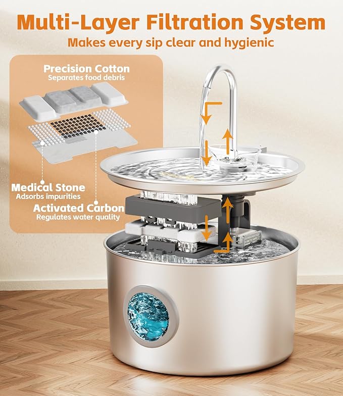 Cat Water Fountain Stainless Steel 108oz/3.2L with 13 Filters Automatic Pet Water Fountain for Cats/Dogs Indoor Ultra Quiet Metal Cat Fountains for Drinking Kitty Watering Supplies for Animals