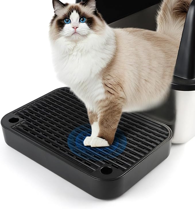 Litter Box Step, Cat Step/Ramp/Catcher with Filter Function, Easy to Clean, Ideal for Kitten & Elderly Cats (Black)