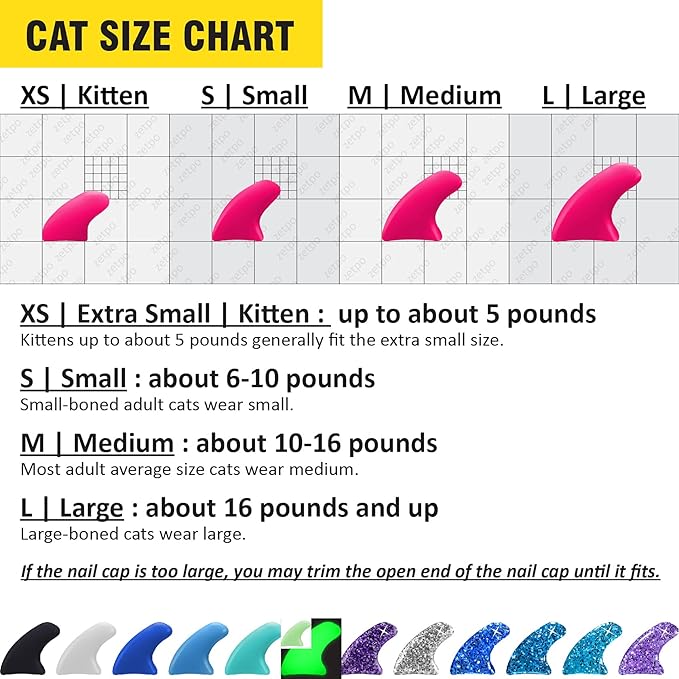 zetpo Cat Nail Caps | Cat Claw Covers | with Adhesives and Applicators (L, 12x Colors/Leo | 120 pcs)