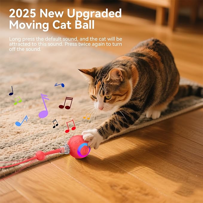 Interactive Cat Toys Ball for Indoor Cats,Automatic Kitten Toys for Bored Indoor Adult Cats,Motion Activated,USB Rechargeable(red)
