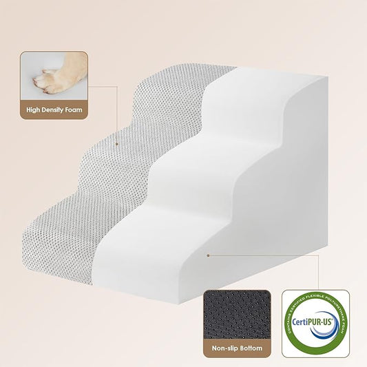 EHEYCIGA Curved Dog Stairs Ramp for Small Dogs 15.7" H, 3-Step Dog Steps for Couch Sofa and Chair, Pet Stairs for Cats, Non-Slip Balanced Pet Steps Indoor, Light Grey