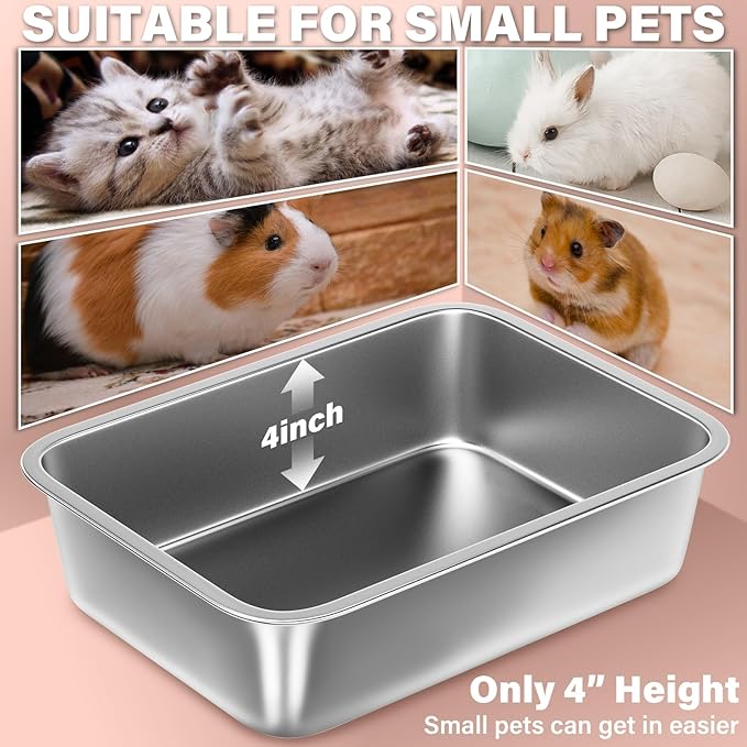 Stainless Steel Litter Box for Kitten, 15.7"×11.8"×4" Small Litter Box for Kittens Easy Entry, Non Odor, Easy to Clean, Metal Litterbox for Cat, Rabbit, Guinea Pigs and Hamsters