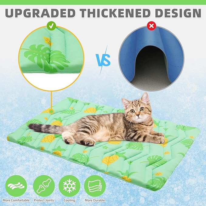 KOOLTAIL Cat Cooling Mat, Upgraded Two Sided Cooling Pad for Dogs Cats Puppy, Soft Pet Sleeping Blanket Keep Cool in Summer with Cute Fruit Pattern, Washable Waterproof for Crate Sofa Bed, Green S