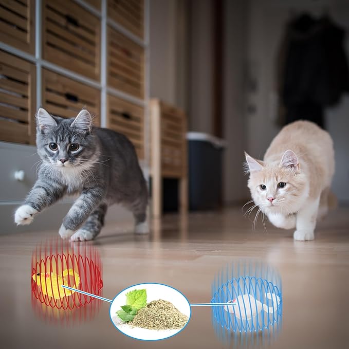 Jecery 5 Pcs Cat Spring Balls Stretchable Springs Toys Rolling Balls Colorful Playful Coils Interactive Spring Action Toy Caged Rats for Kitten Cat Pet Supplies Indoor (Catnip Rats,Multicolor)