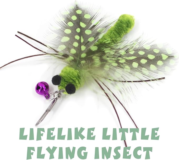 SONGWAY Insect Cat Toys with Feather - 6 Pieces Cat Insect Feather Toy Refills, Teaser Wand Attachments, Interactive Toys for Indoor Cats Kittens