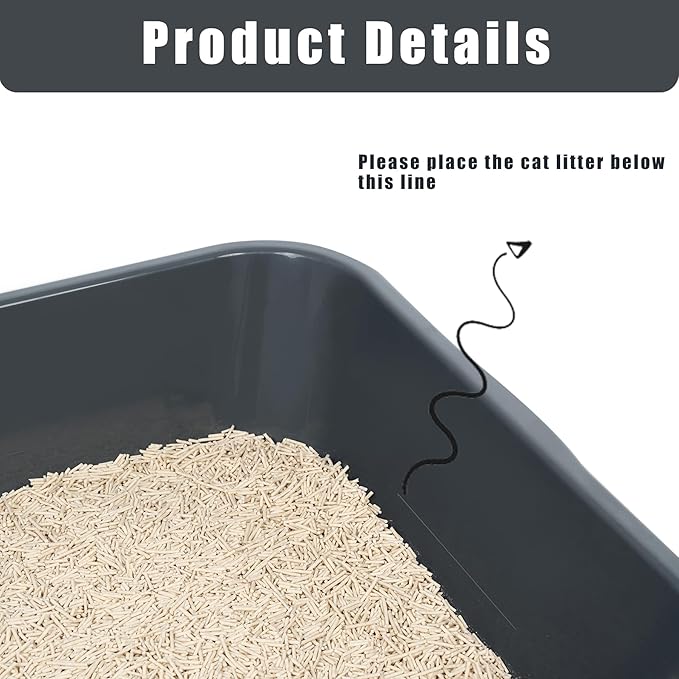 2 Pack of Extra Large Cat Litter Box (ABS Material), Low Entry Senior Litter Pen for Geriatric Kitty Big Cats, Jumbo Pet Safe Litter Boxes Tray for Indoor Pets Potty (Black, 20"L x 15.5"W)