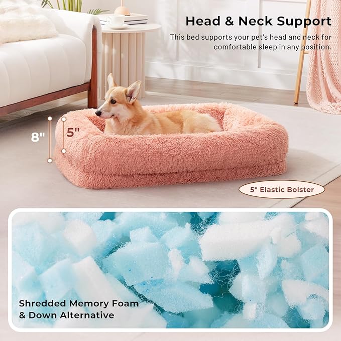 Calming Dog Beds for Large Sized Dogs - Orthopedic Fluffy Pet Bed, Donut Waterproof Pet Sofa with Washable Removable Cover, Supportive Egg Foam and Nonskid Bottom, Camel