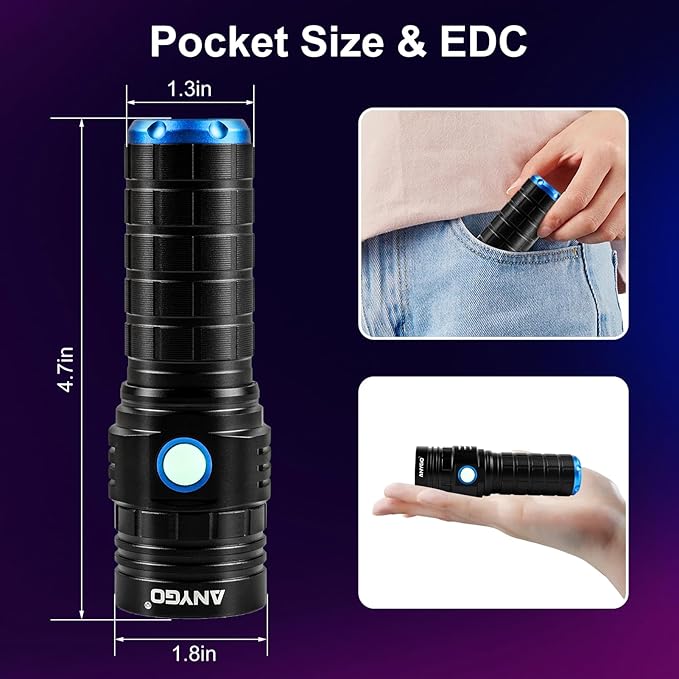 395nm Black Light Flashlight, 30W Rechargeable UV Flashlight, Ultraviolet Bright UV Led Torch for Pet Urine & Bed Bug Detector, Dry Stains, Ore and Jade, Durable and Strong (395 nM)