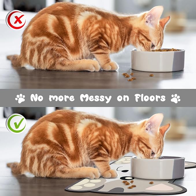 Grey Cat Food & Water Mats - Absorbent Pet Feeding Placemats 17.7 * 9.8 inch
