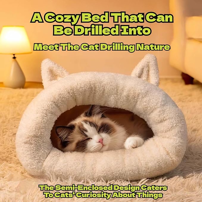 Cozy Sleeping Bag, Cozy Nest for Cats and Dogs, Soft Cat Dog Sleeping Bag, Cat Sleeping Bag for Indoor, Warm Nest for Indoor Cats&Small Dogs, Semi-Enclosed Design (Avocado(with Ear), Large)