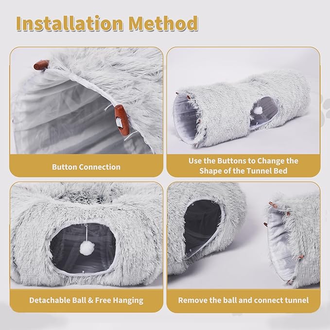 Odoland 5 Shapes Cat Tunnels with Fluffy Bed - Indoor Cats Cave Tunnels with 20 Pet Toys, DIY Kittens Donut Tunnel and Variety Kitten Toy Set for Puppy Rabbit