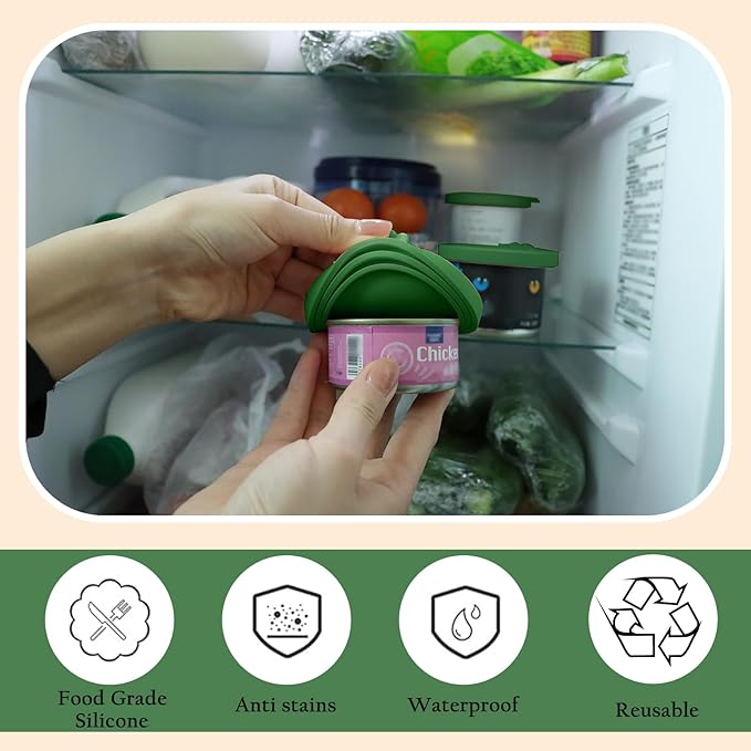 Christmas Pet Set - 3 Cat Food Can Lids & 1 BPA-Free Can Opener | Cute Paw Shape Opener Spatula Spoon for Wet Food | Silicone Spoon & Covers for Dog Cat - Christmas Green