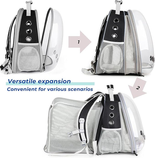 Lollimeow Cat Carrier Backpack, Bubble Dual Expandable Backpack Carrier, Pets and Small Dogs,Airline-Approved, Designed for Travel, Hiking, Walking & Outdoor Use (Dual Expandable-Black)