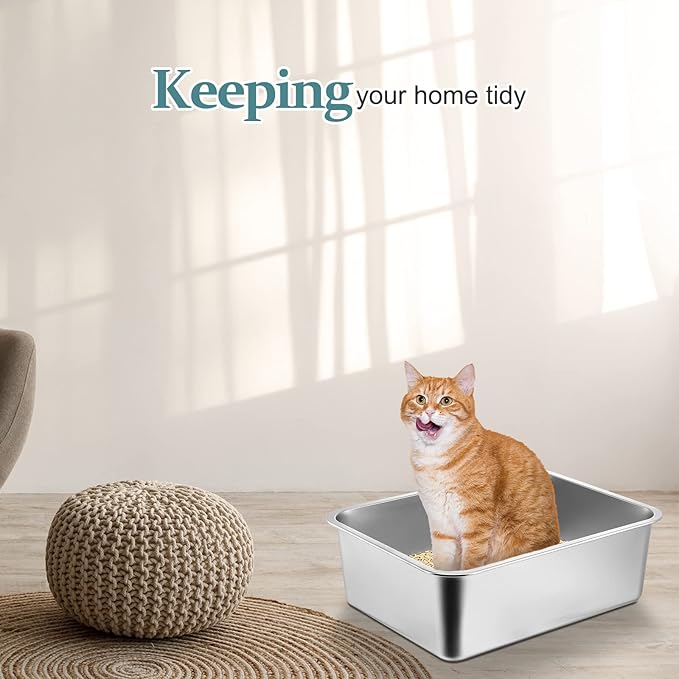 Gerrii 3 Packs Extra Large Stainless Steel Litter Box for Cat with High Sides, Non Stick Smooth Surface, Easy to Clean for Cat Bunny(17.7 x 13.8 x 5.9)