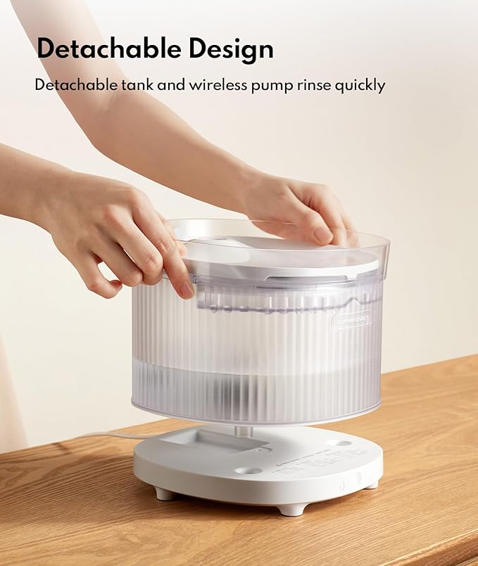 Homerunpet Cordless Cat Water Fountain, 7800mAh Battery, 30-Day Runtime, Easy-Clean Detachable Design, Transparent Tank, Motion Sensor, White