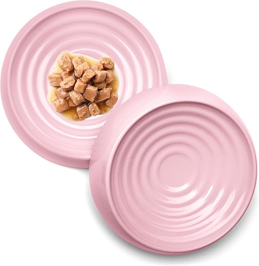 CatGuru Cat Bowls, Whisker Friendly Cat Food Bowl for Indoor Cats, Reliefs Whisker Fatigue, Wide Pet Bowl, Non Slip Pet Feeding Bowls, Shallow Kitten Dish (Set of Two, Pink)