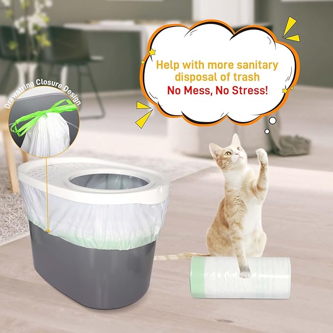 Cat Litter Box Liners Compatible with Top Entry Litter Pans Model, Heavy Duty Tear Resistant Large Litter Pan Liners 50 Count Drawstring Litter Liner Bags