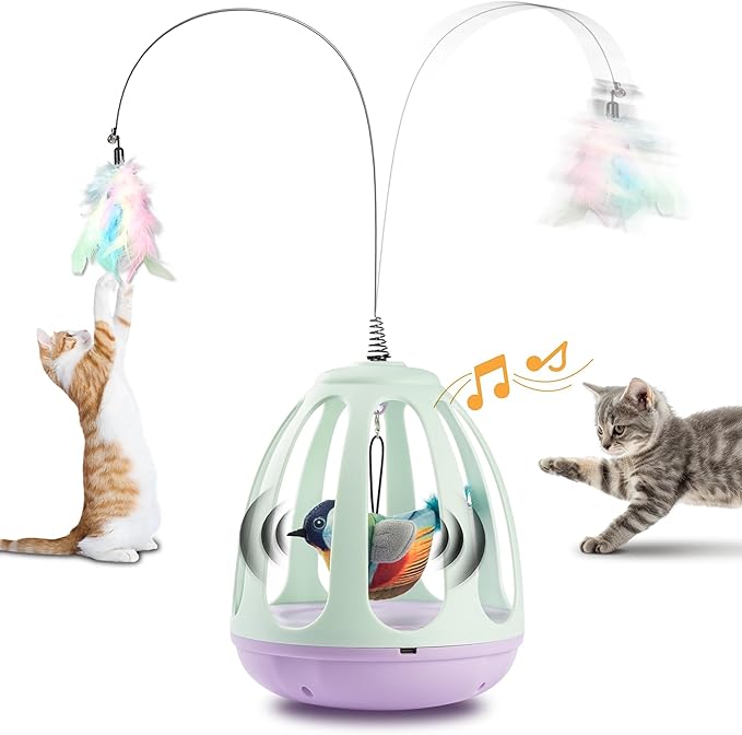 Interactive Cat Toy for Indoor Cats,Automatic Cat Feather Toy,Chirping Toys for Cats Self Play,Kitten Toys with Flapping Bird,Teaser for Kittens Exercise,USB Rechargeable Kitty