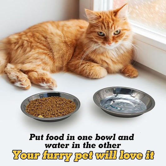 Hamiledyi 24 Pcs Stainless Steel Cat Bowls Shallow Metal Pet Dishes Cat Food Feeding Plates Replacement Whisker Fatigue Kitten Food Bowl for Dogs Cats and Other Small Animals (5.40 Inch Diameter)