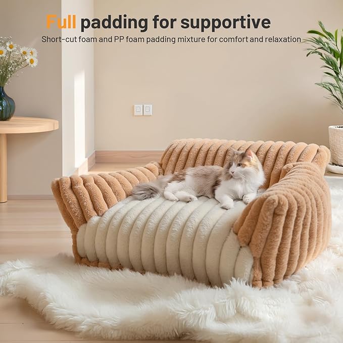 Cat Bed Couch Washable - Fluffy Supportive Pet Chair for Medium Indoor Cat - Large Cozy Dog Bed with Durable Fabric