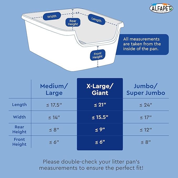 Alfapet Original Sifting Cat Litter Box Liners - Extra Giant 50 Count - Tear-Resistant Cat Litter Bags - Waterproof Kitty Litter Liners - Fits Almost All Litterbox Pan Sizes, 40" x 38", 30 lb Capacity