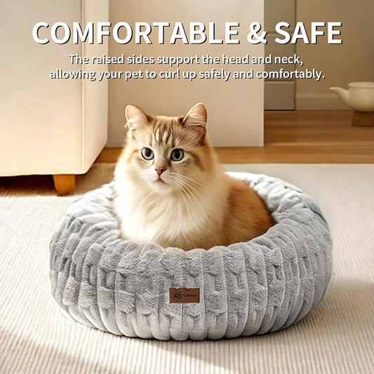 ShinHye Cat Bed - Washable Donut Bed for Cats and Small Dogs, Calming Round Pet Bed with Non-Slip Bottom, Indoor Comfort for Puppy & Kitten(ZJ-Grey-23x23)