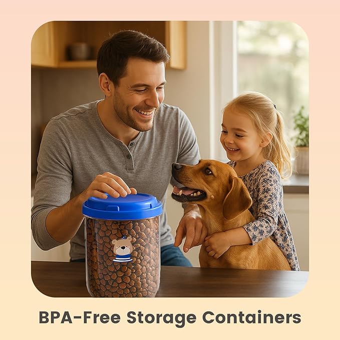 3PCS Dog Food Storage Container Set – Airtight Dog Food Container, Transparent Pet Food Storage Containers for Dog Treats, Cat Food Container, Blue, Multi-Size